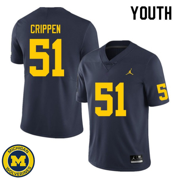 Youth Michigan Wolverines #51 Greg Crippen Navy Replica Game Jersey